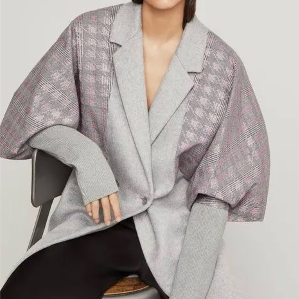 BCBGMaxAzria Gray and Pink Plaid Coat